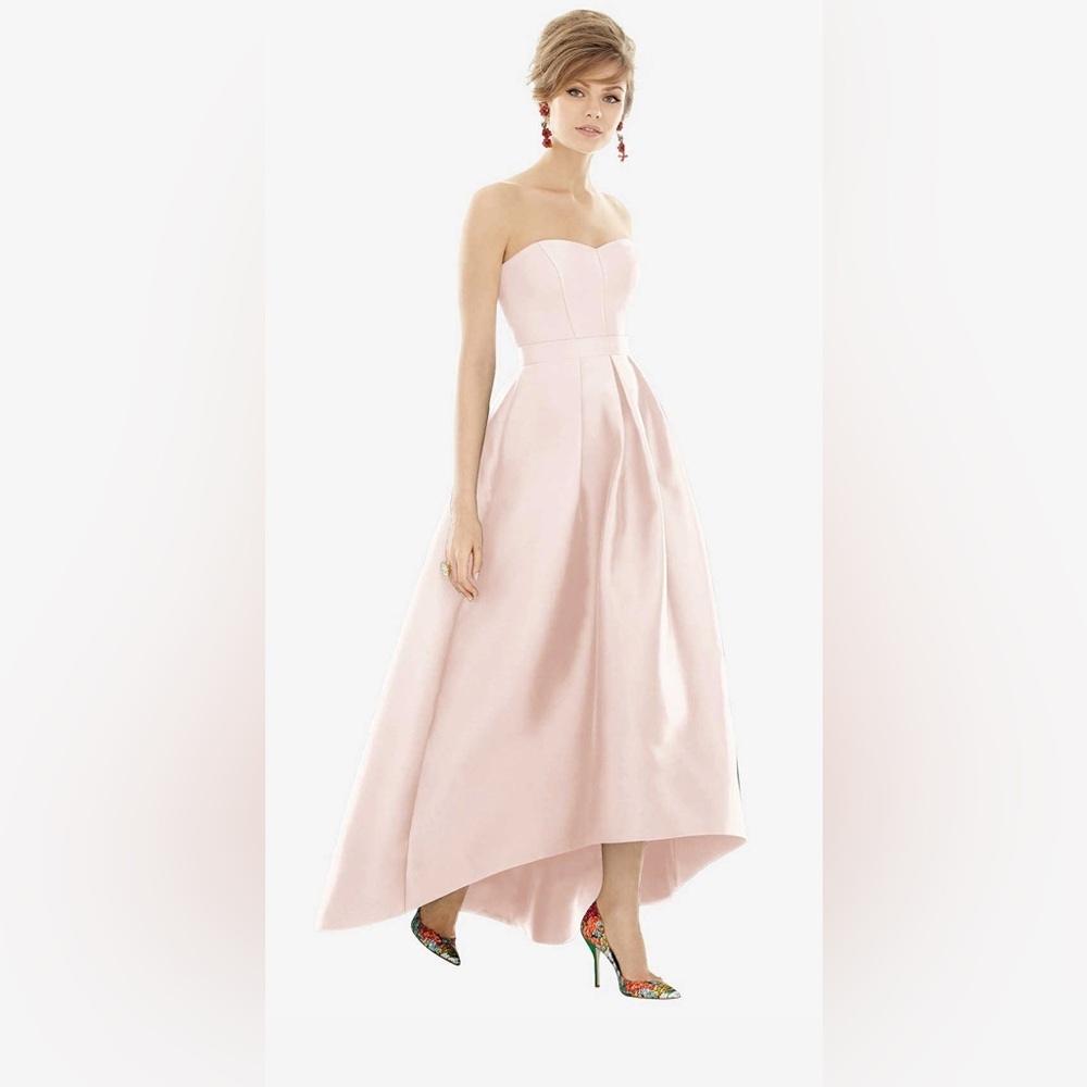 Alfred Sung NWT Strapless Satin High Low Dress with Pockets in Blush - Picture 3 of 9